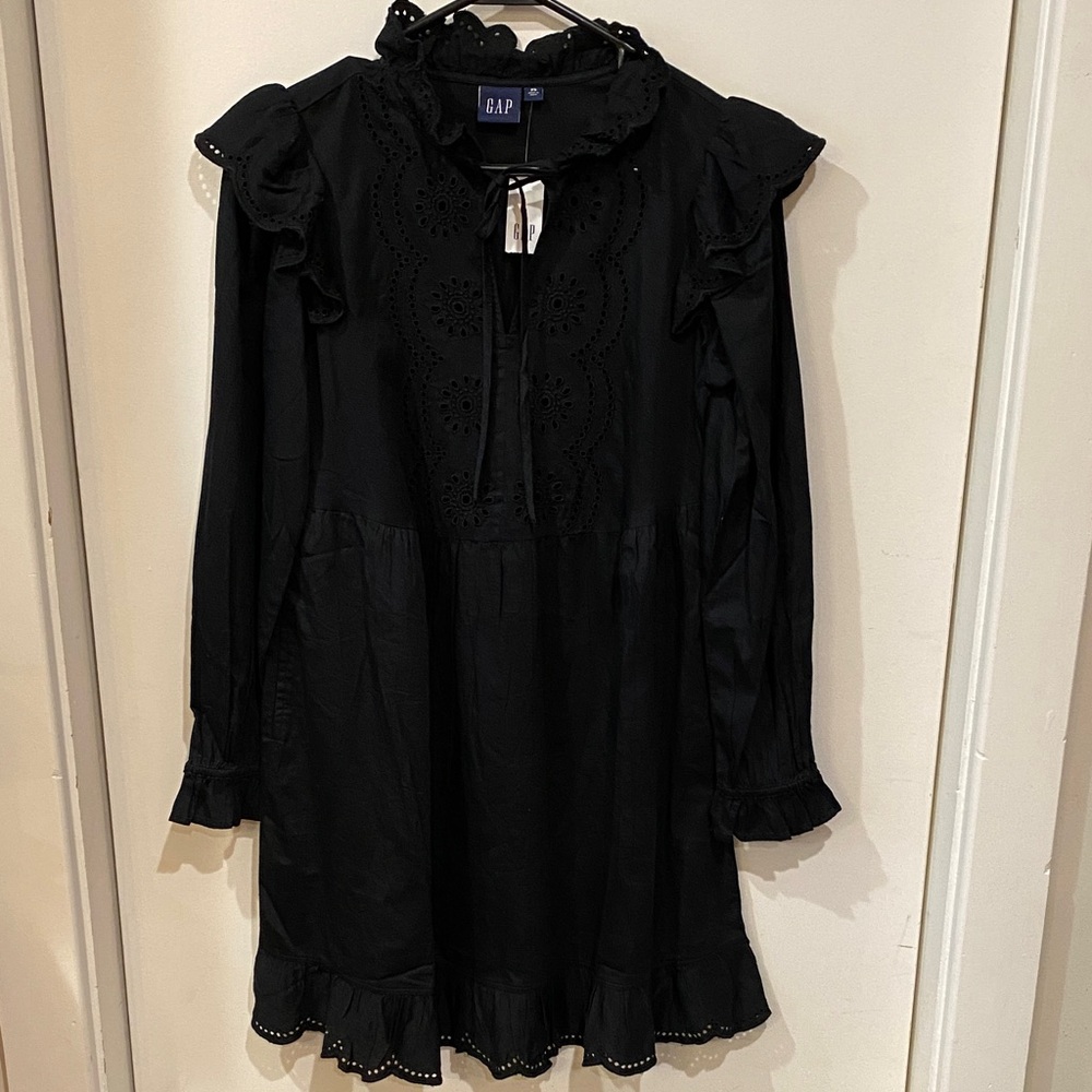 GAP Black Eyelet Ruffle Dress